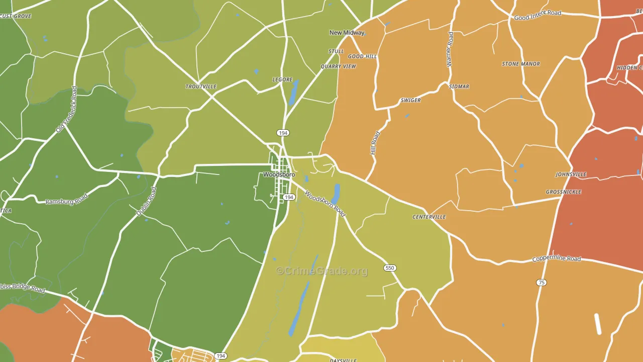 Woodsboro, MD Map of Theft Rates