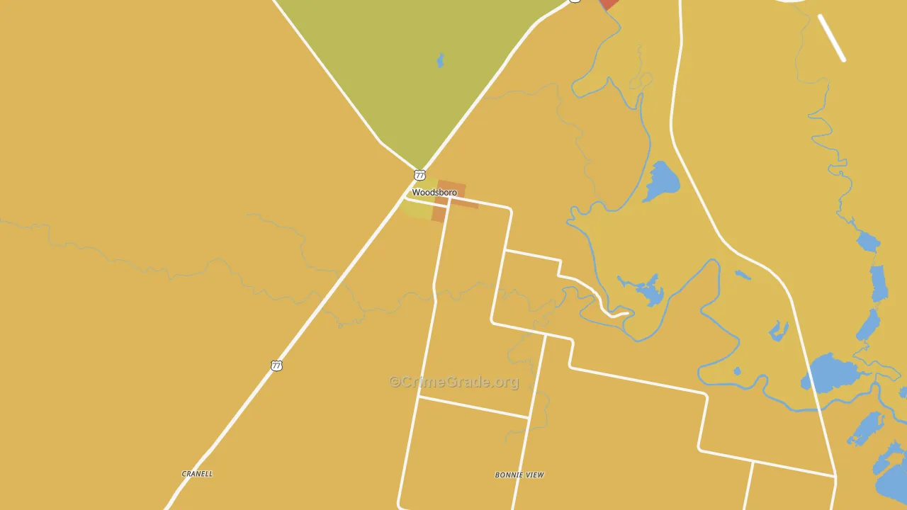 Woodsboro, TX Map of Theft Rates
