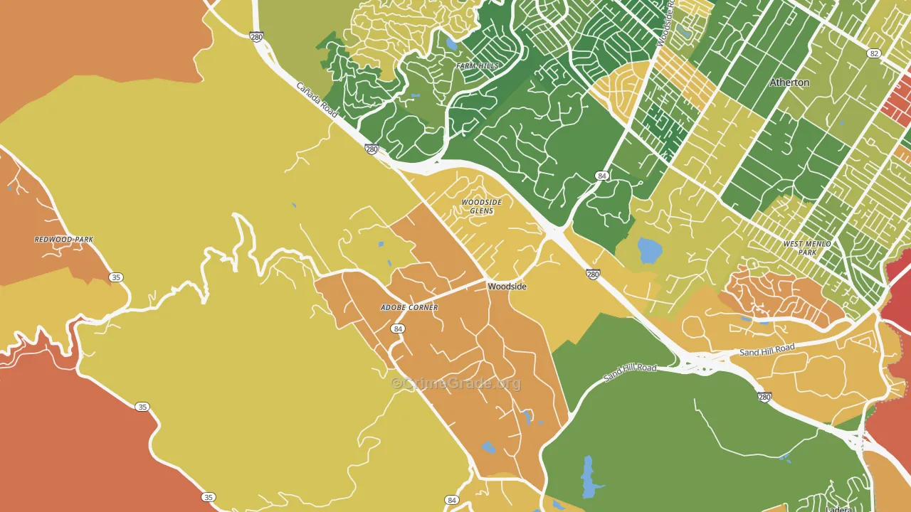 Woodside, CA Map of Theft Rates