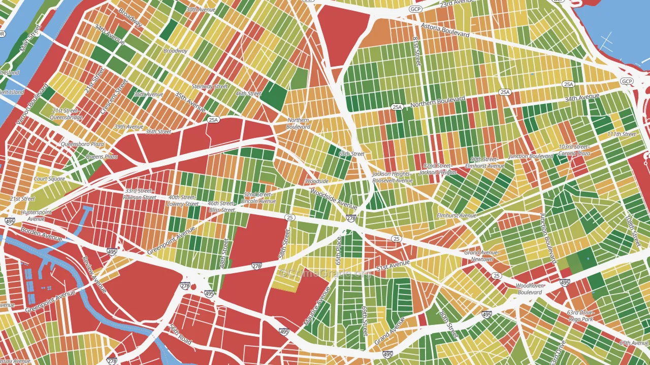 Woodside, Queens, NY Map of Theft Rates