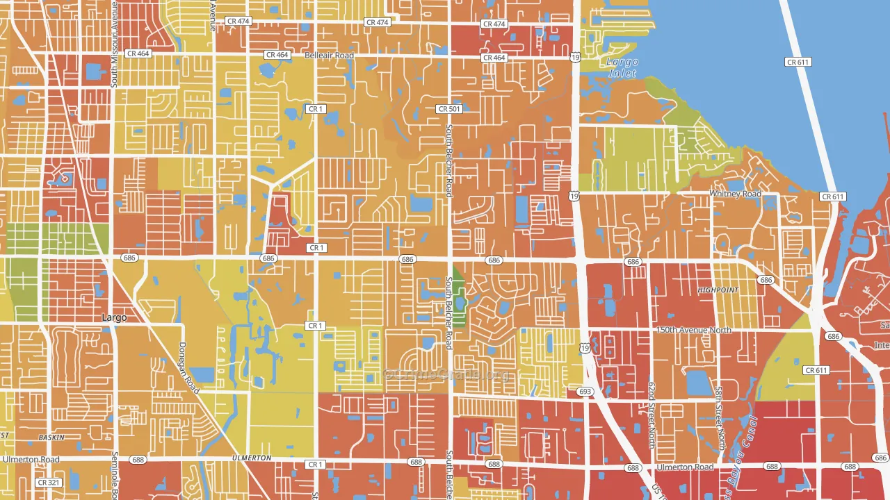 Woodside Village, Largo, FL Map of Theft Rates