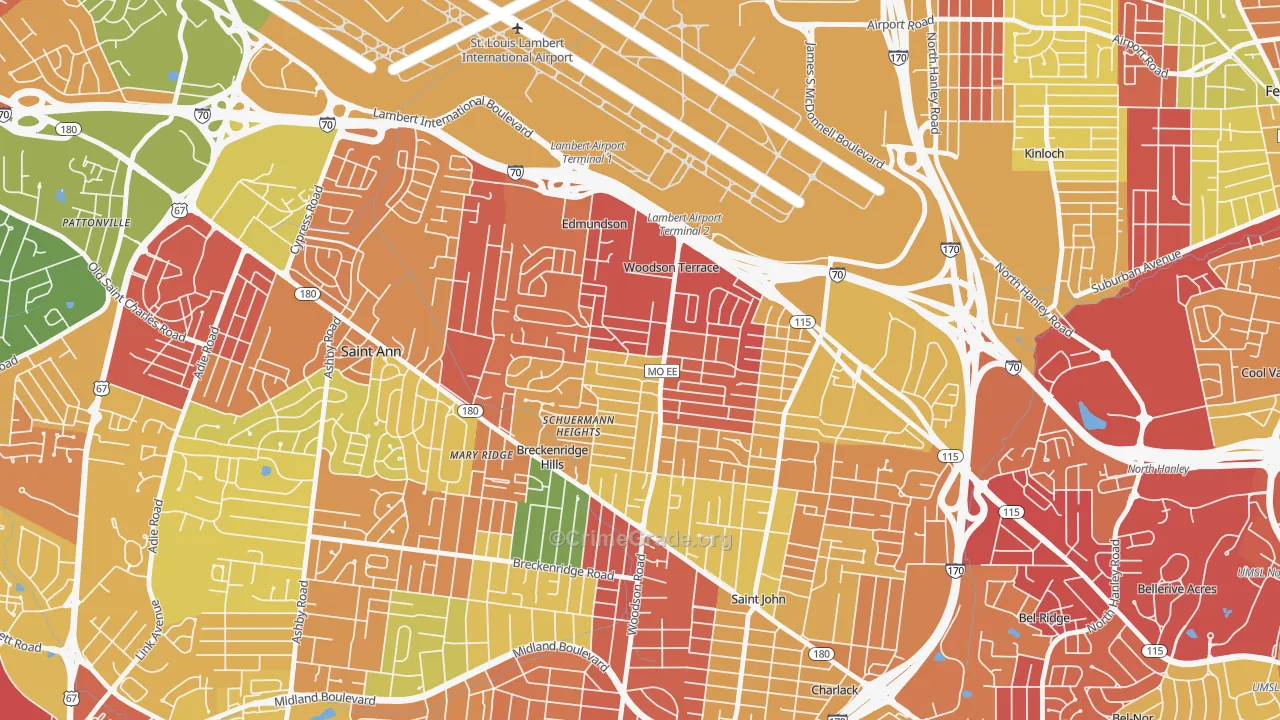 Woodson Terrace, MO Map of Theft Rates