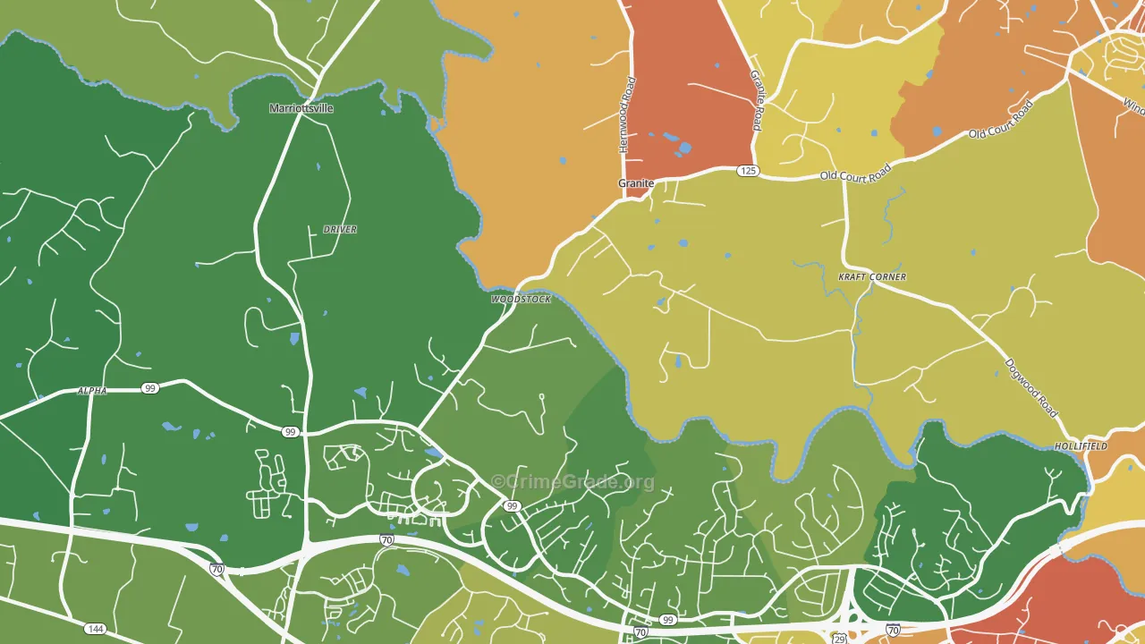 Woodstock, MD Map of Theft Rates