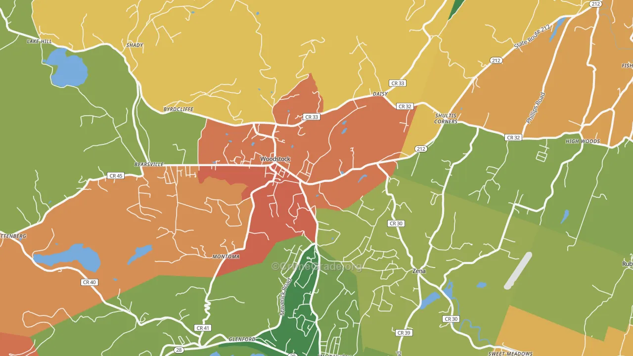 Woodstock, NY Map of Theft Rates