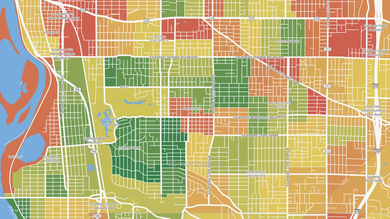 Woodstock, Portland, OR Map of Theft Rates