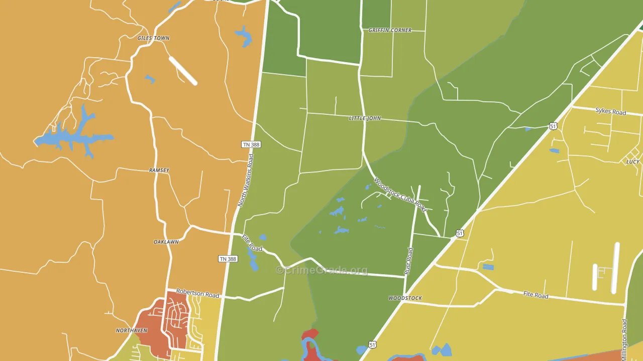 Woodstock, TN Map of Theft Rates
