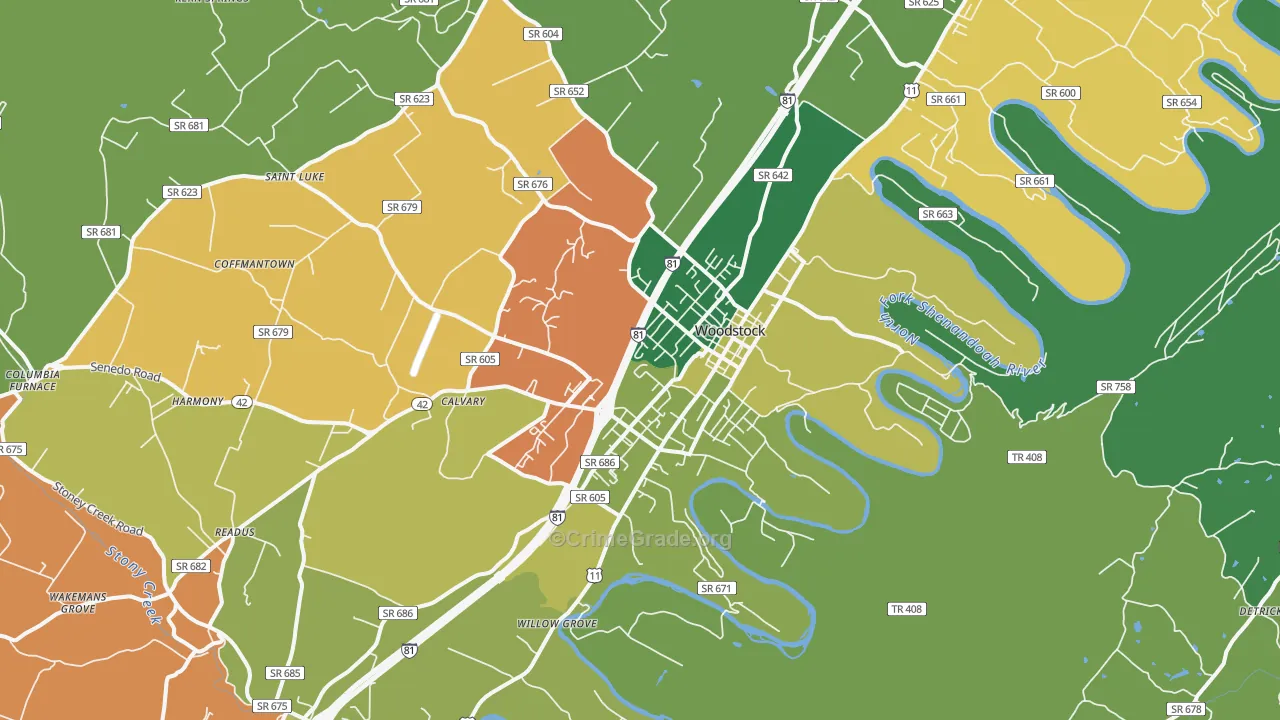 Woodstock, VA Map of Theft Rates