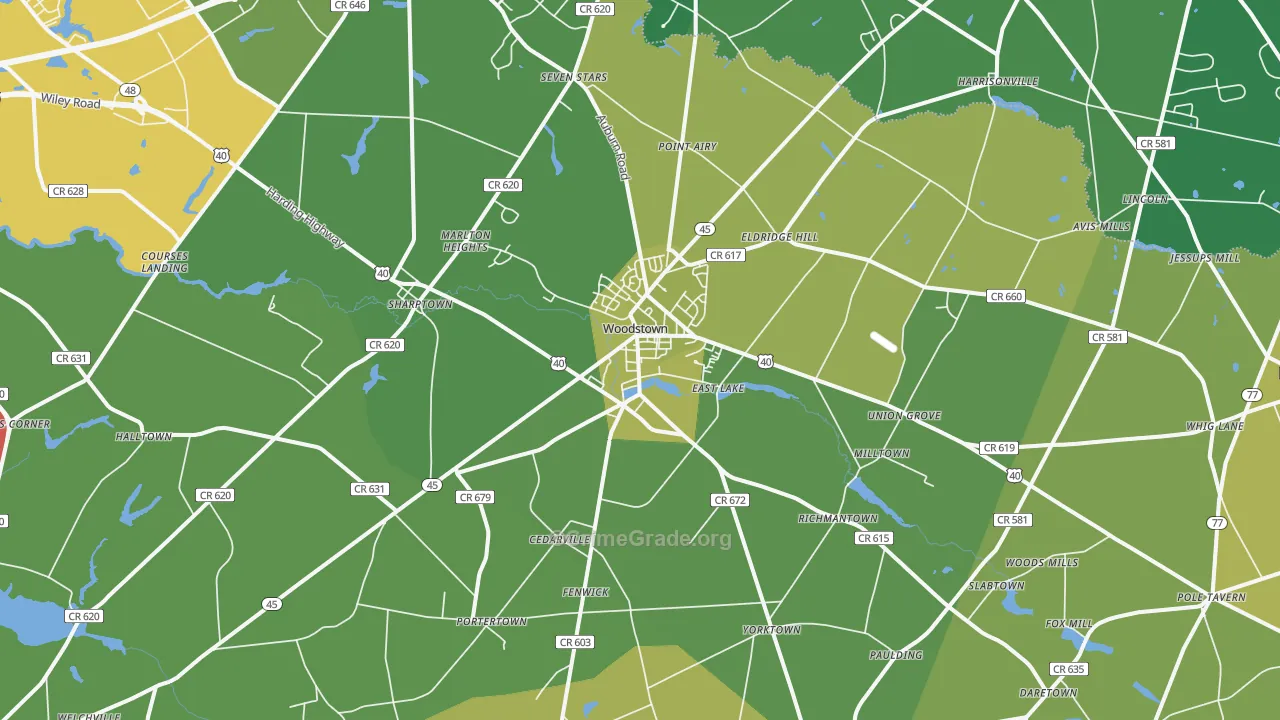 Woodstown, NJ Map of Theft Rates