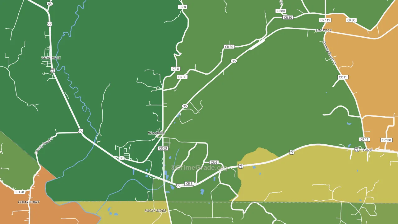Woodville, AL Map of Theft Rates