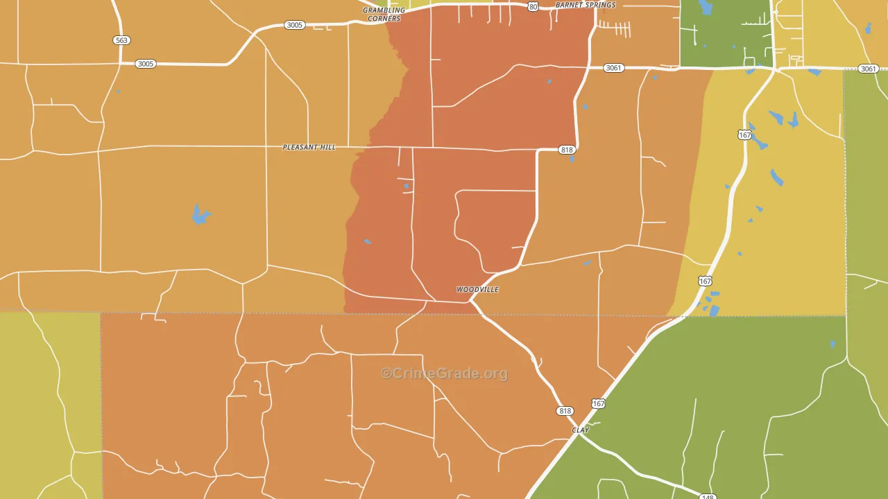 Woodville, LA Map of Theft Rates
