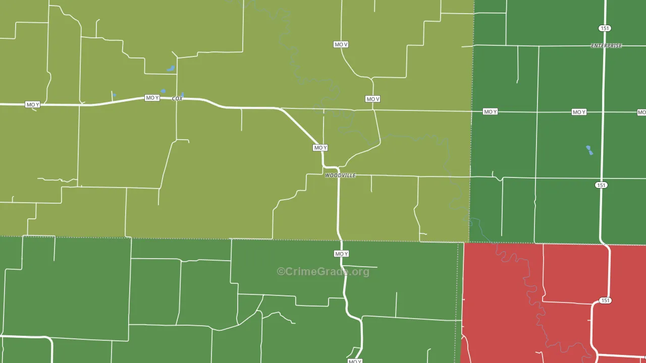 Woodville, MO Map of Theft Rates