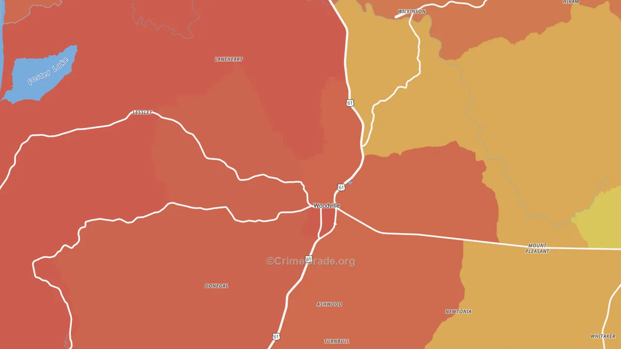 Woodville, MS Map of Theft Rates