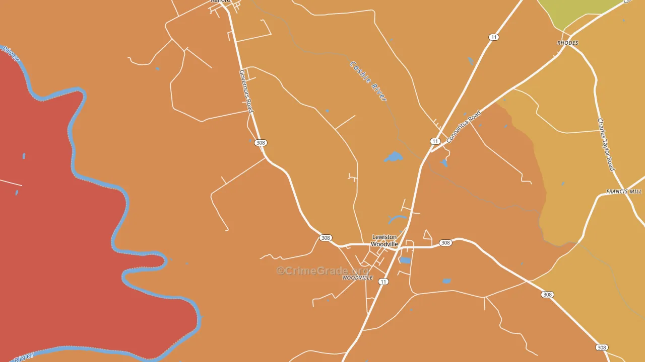Woodville, NC Map of Theft Rates