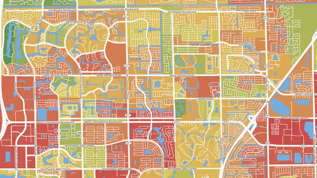 Woodville, North Lauderdale, FL Map of Theft Rates