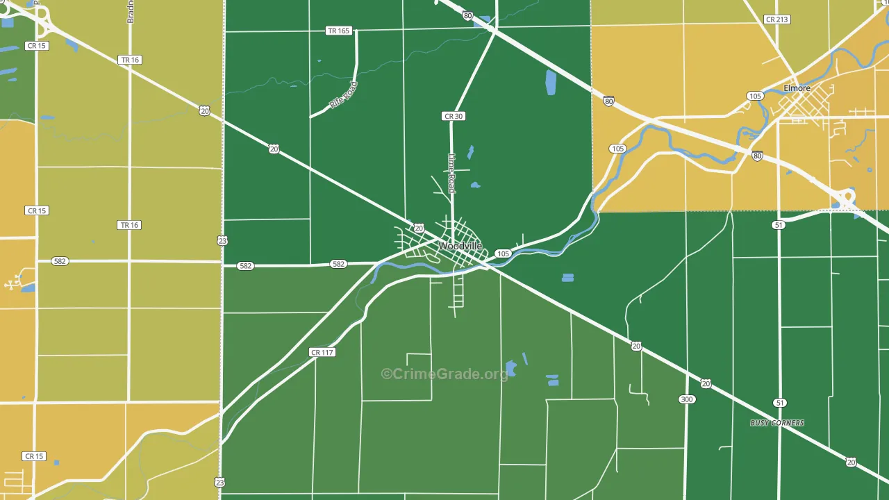 Woodville, OH Map of Theft Rates