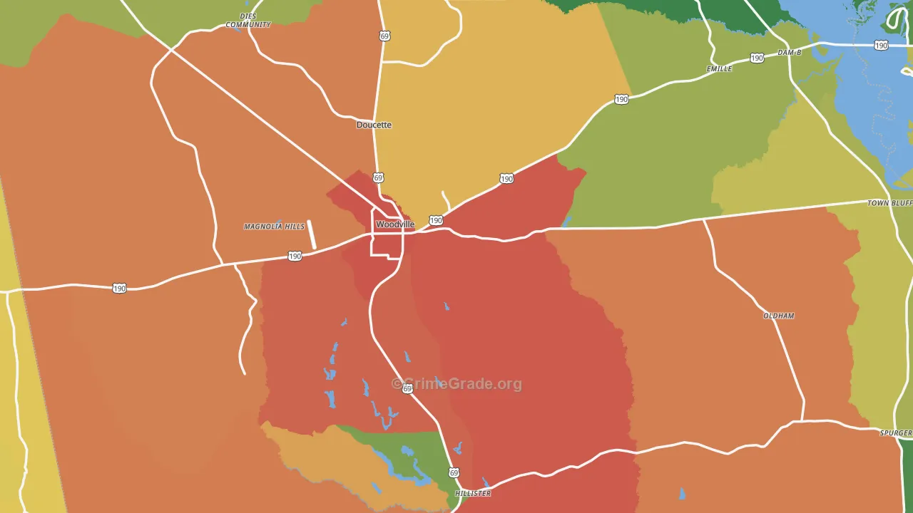 Woodville, TX Map of Theft Rates