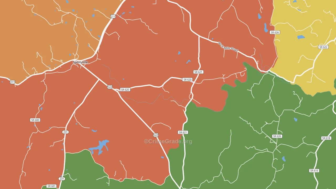 Woodville, VA Map of Theft Rates