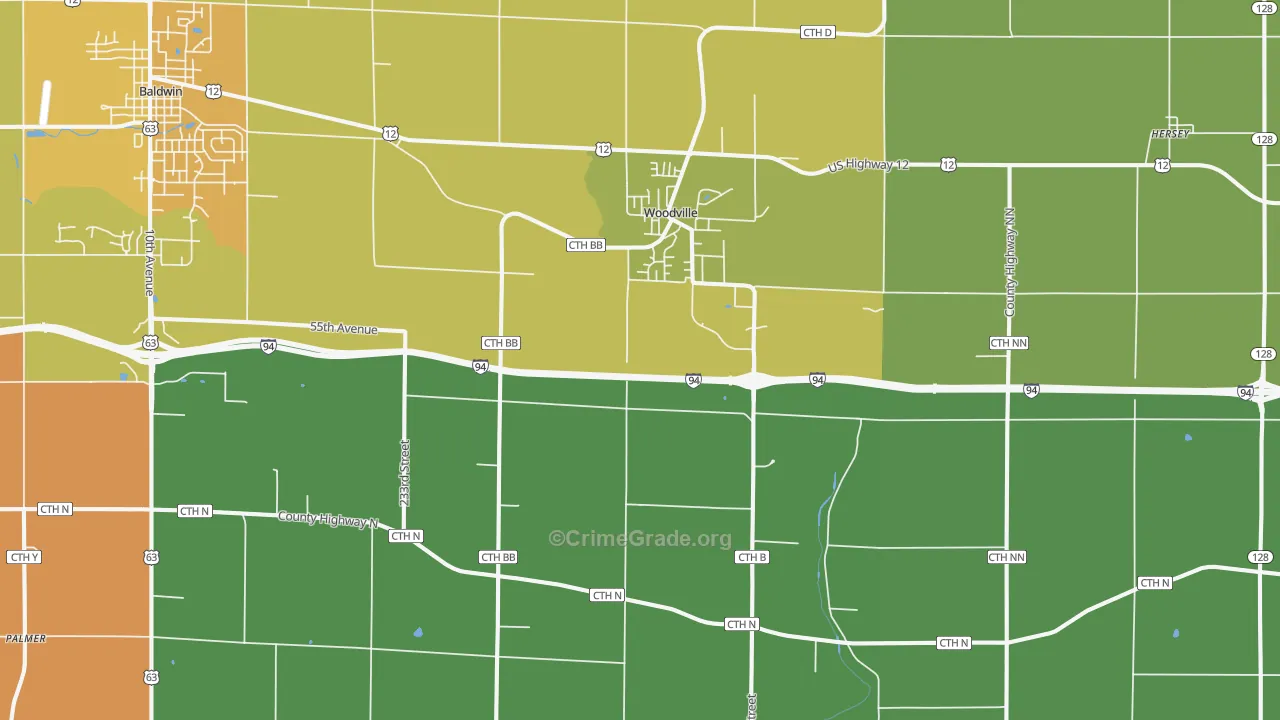 Woodville, WI Map of Theft Rates