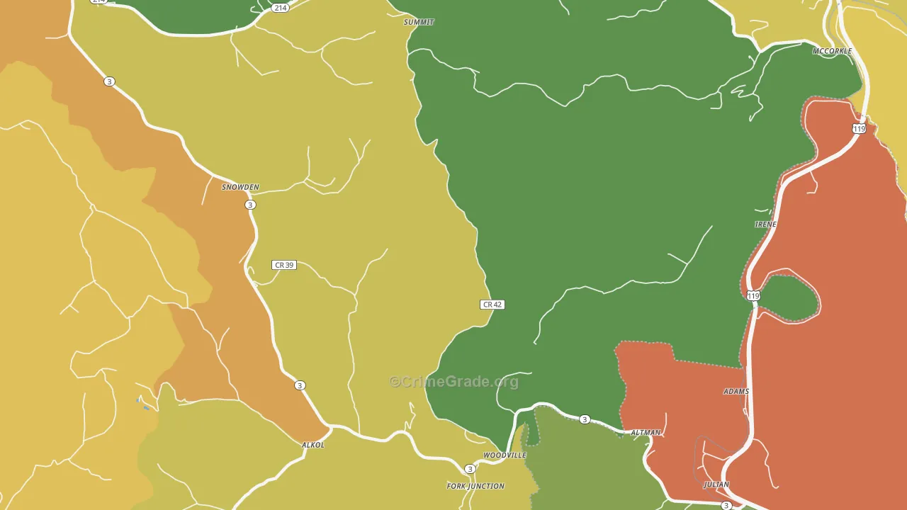 Woodville, WV Map of Theft Rates