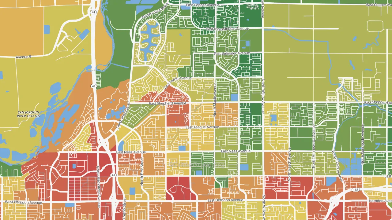 Woodward Park, Fresno, CA Map of Theft Rates