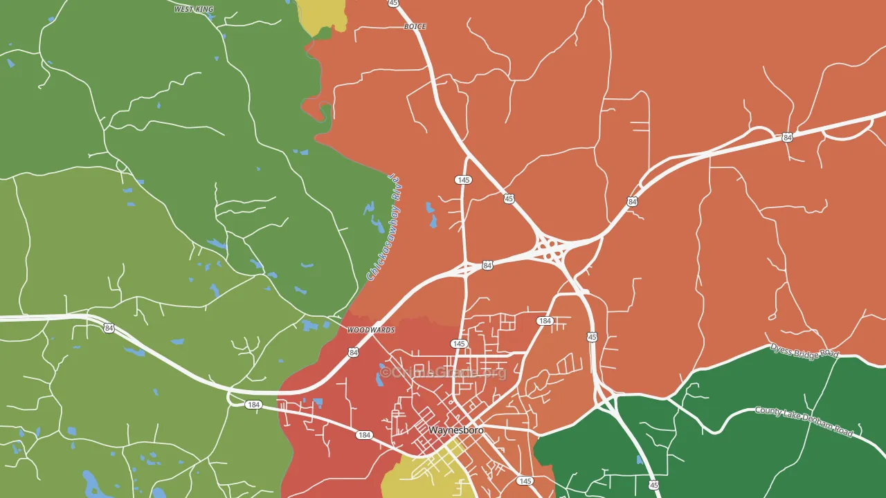 Woodwards, MS Map of Theft Rates