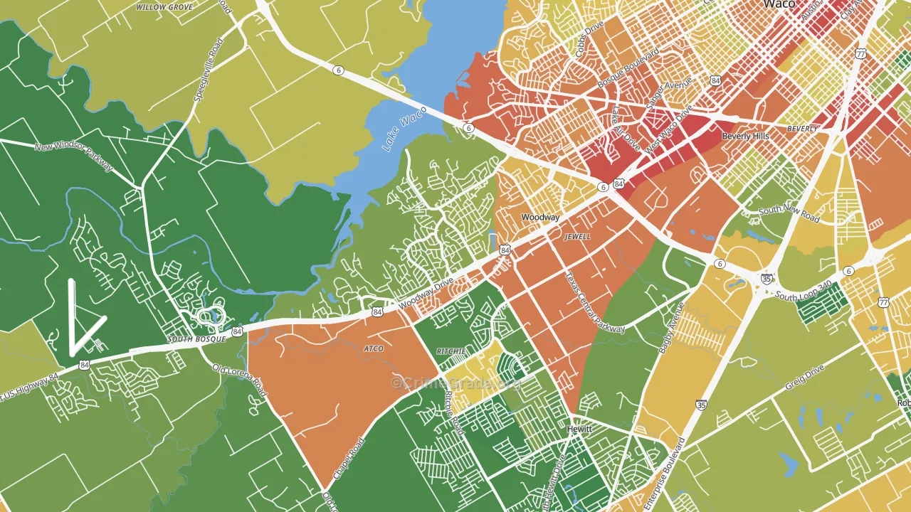 Woodway, TX Map of Theft Rates
