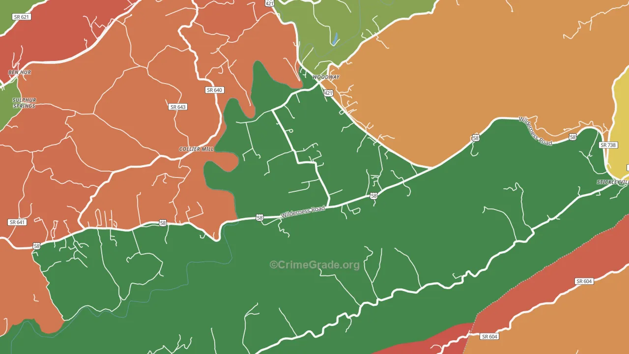 Woodway, VA Map of Theft Rates