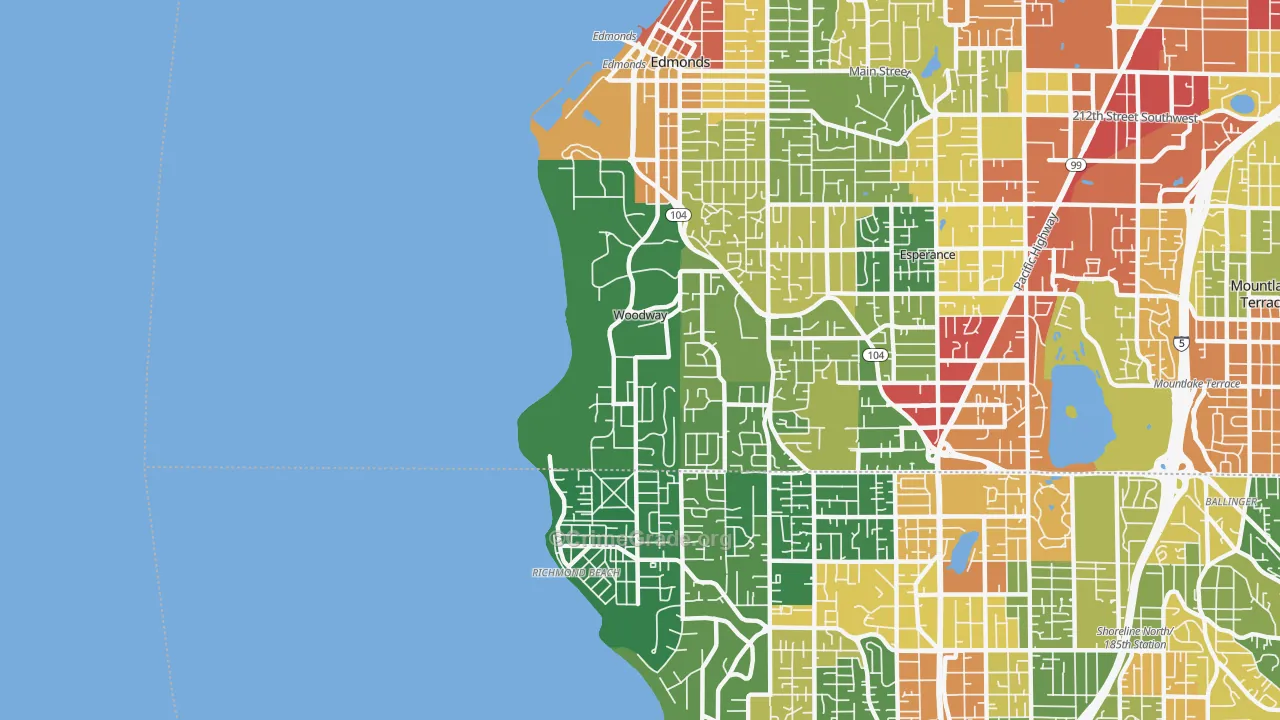 Woodway, WA Map of Theft Rates