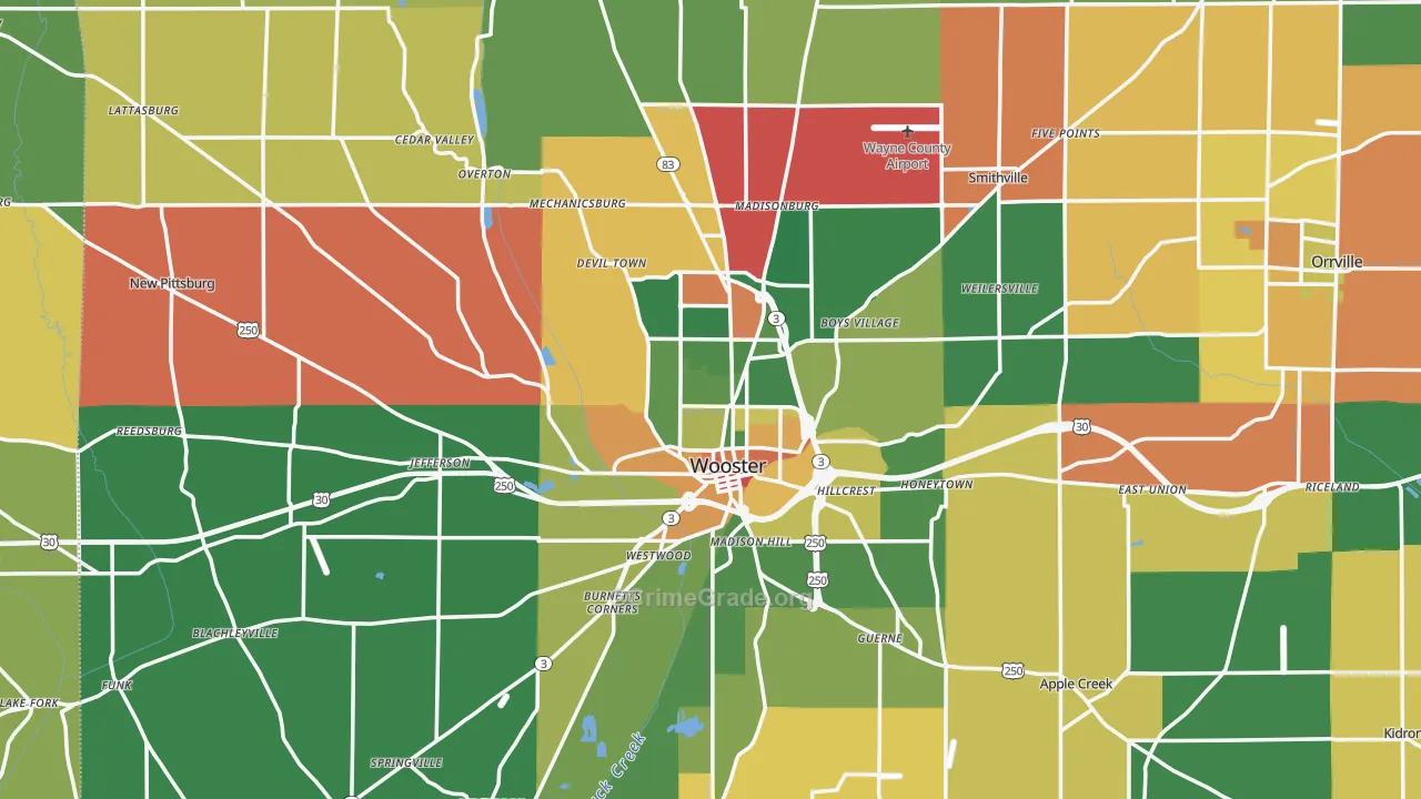 Wooster, OH Map of Theft Rates