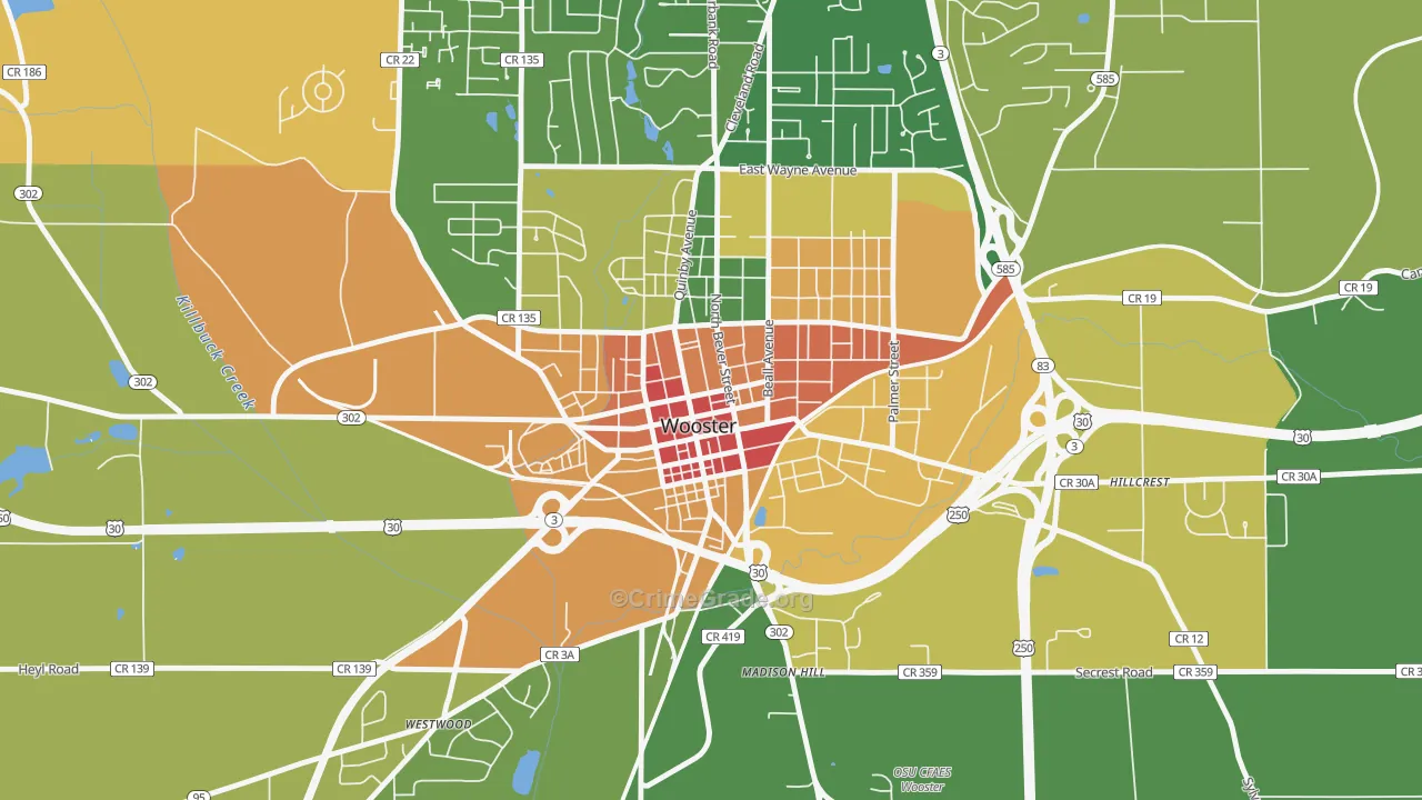 Wooster Public Square Historic District, Wooster, OH Map of Theft Rates