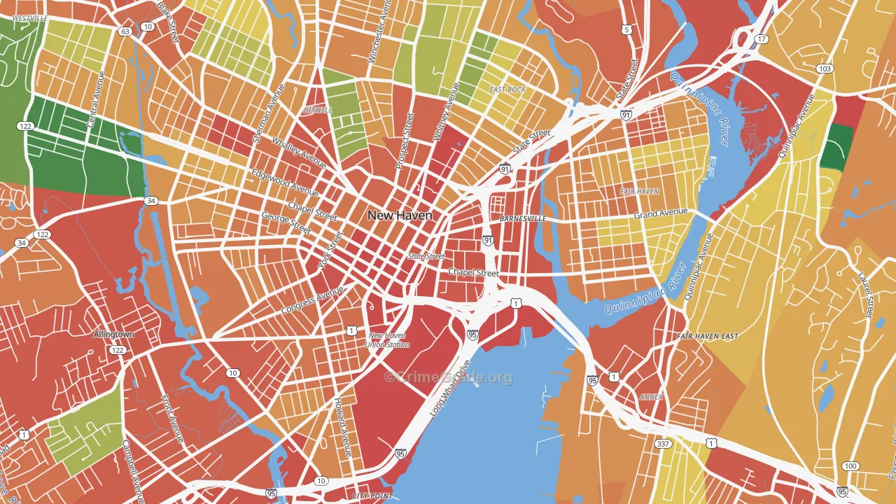 Wooster Square, New Haven, CT Map of Theft Rates