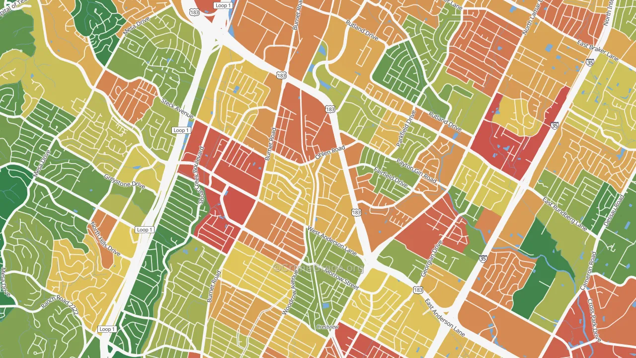 Wooten, Austin, TX Map of Theft Rates