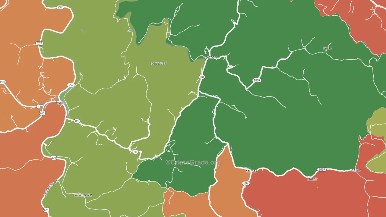 Wooton, KY Map of Theft Rates