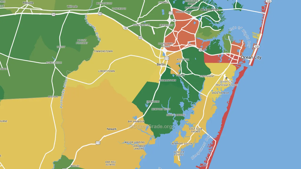 Worcester County, MD Map of Theft Rates