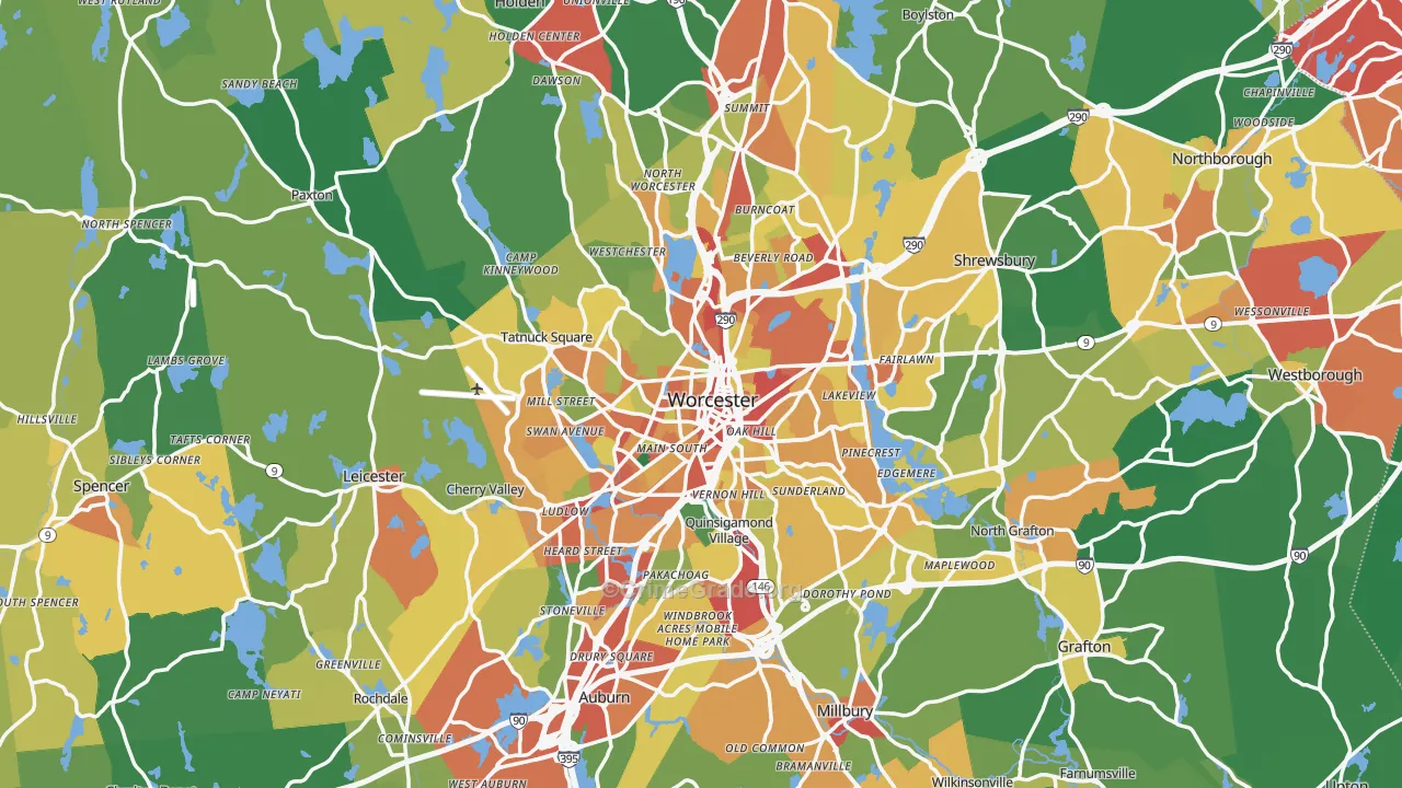 Worcester, MA Map of Theft Rates