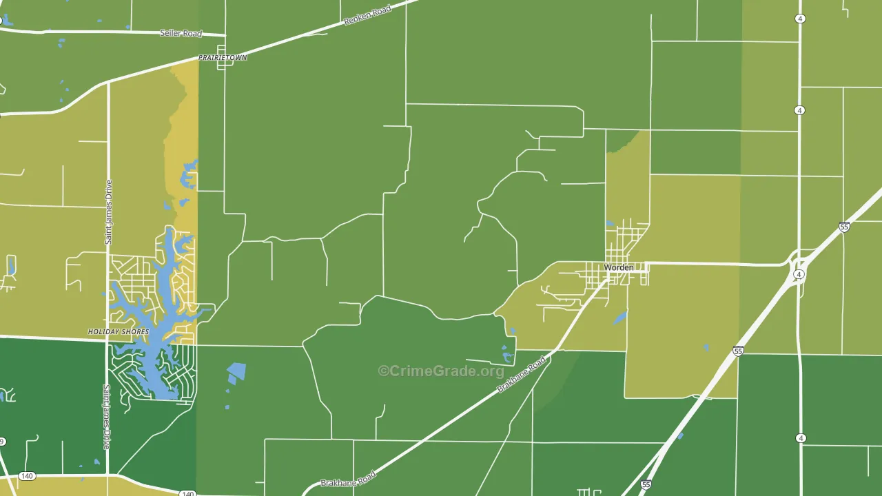 Worden, IL Map of Theft Rates