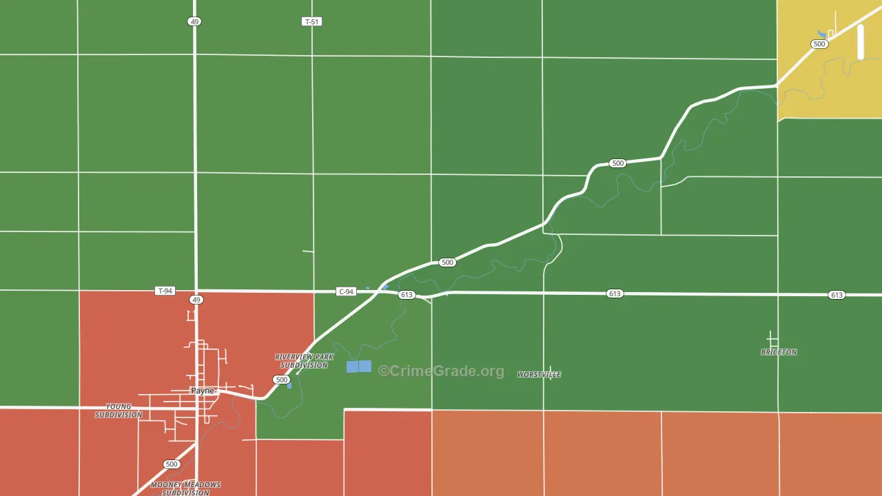 Worstville, OH Map of Theft Rates