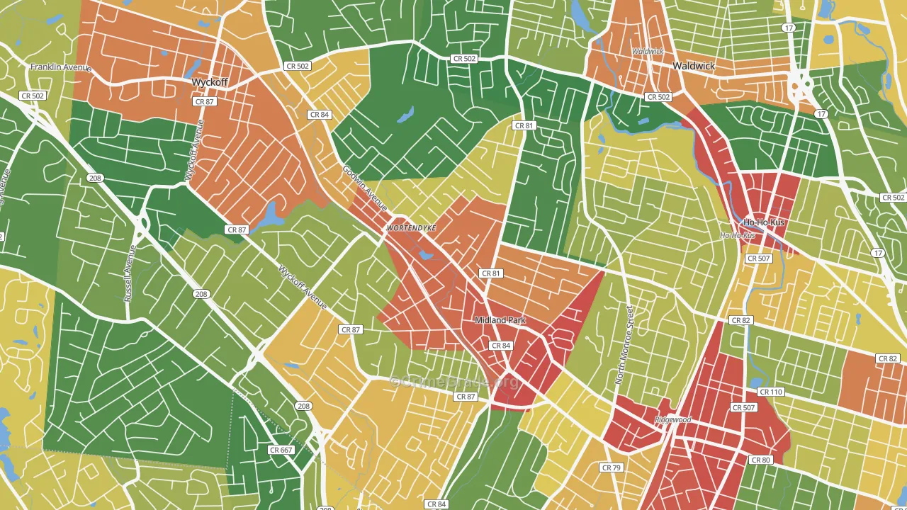 Wortendyke, Midland Park, NJ Map of Theft Rates