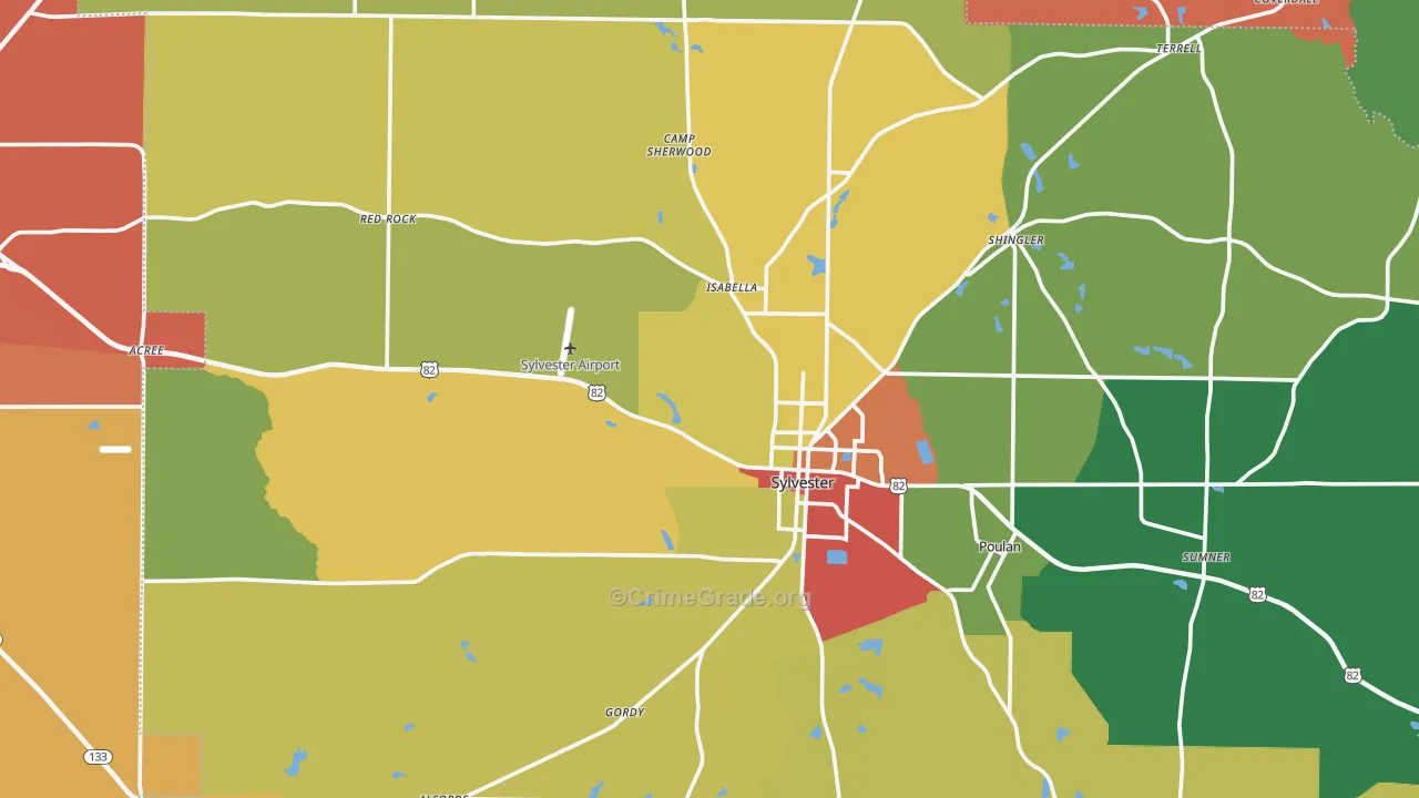 Worth County, GA Map of Theft Rates