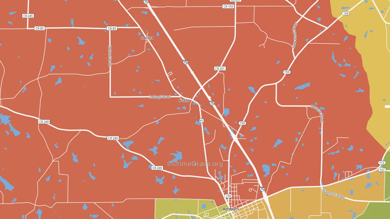 Worth, GA Map of Theft Rates