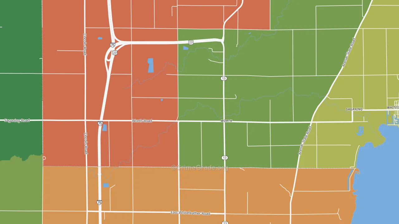 Worth, MI Map of Theft Rates
