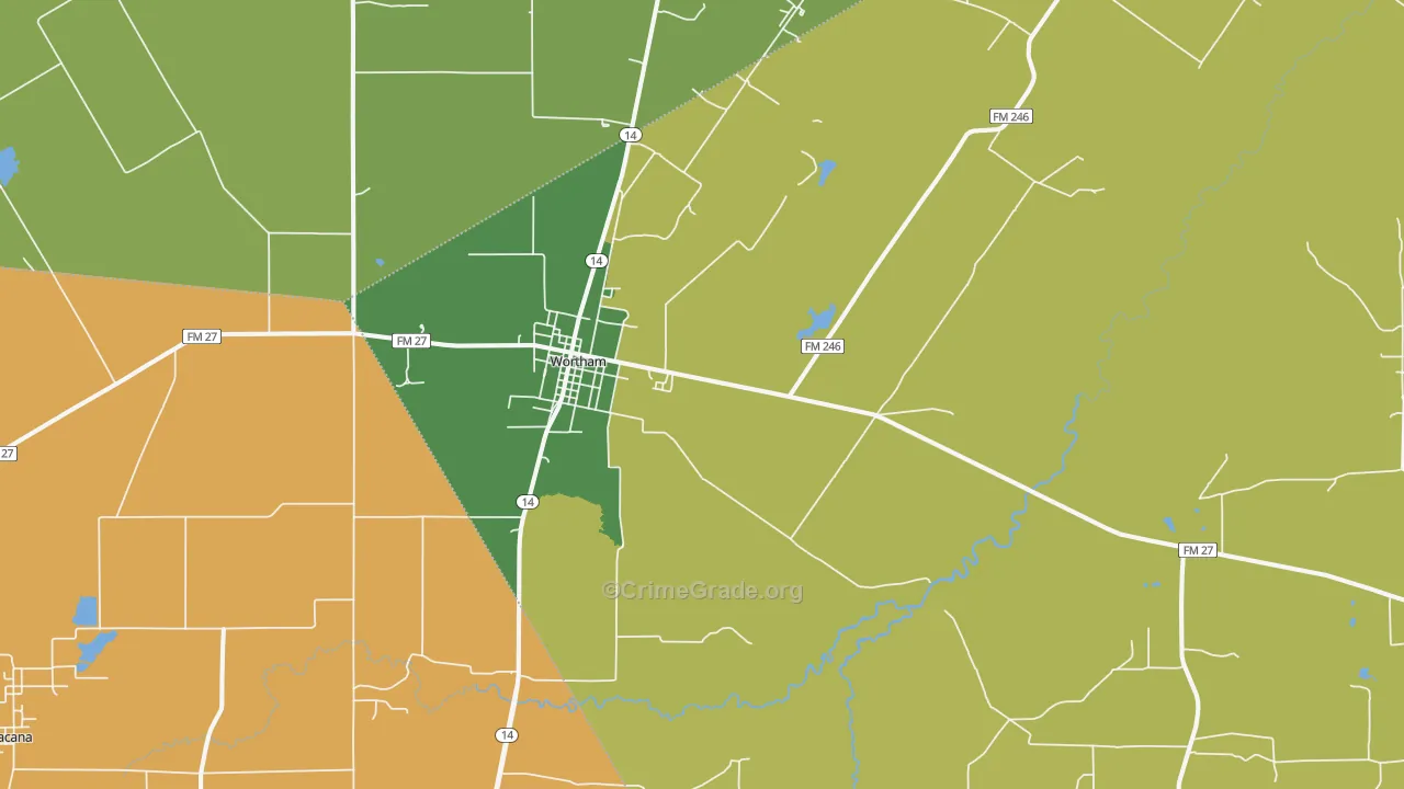 Wortham, TX Map of Theft Rates