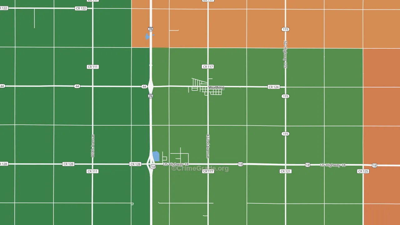 Worthing, SD Map of Theft Rates