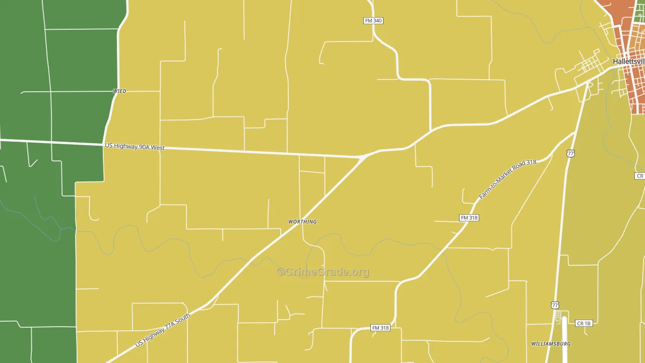 Worthing, TX Map of Theft Rates