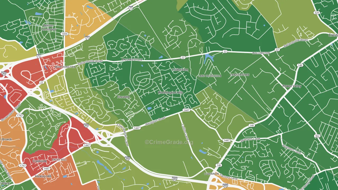 Worthington Hills, KY Map of Theft Rates