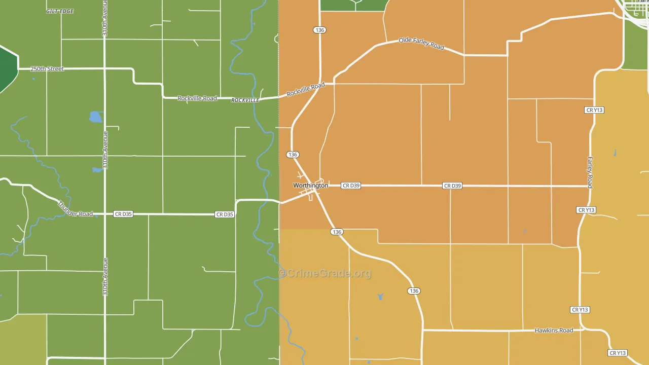 Worthington, IA Map of Theft Rates