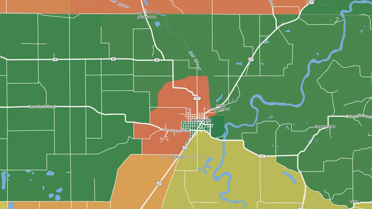 Worthington, IN Map of Theft Rates