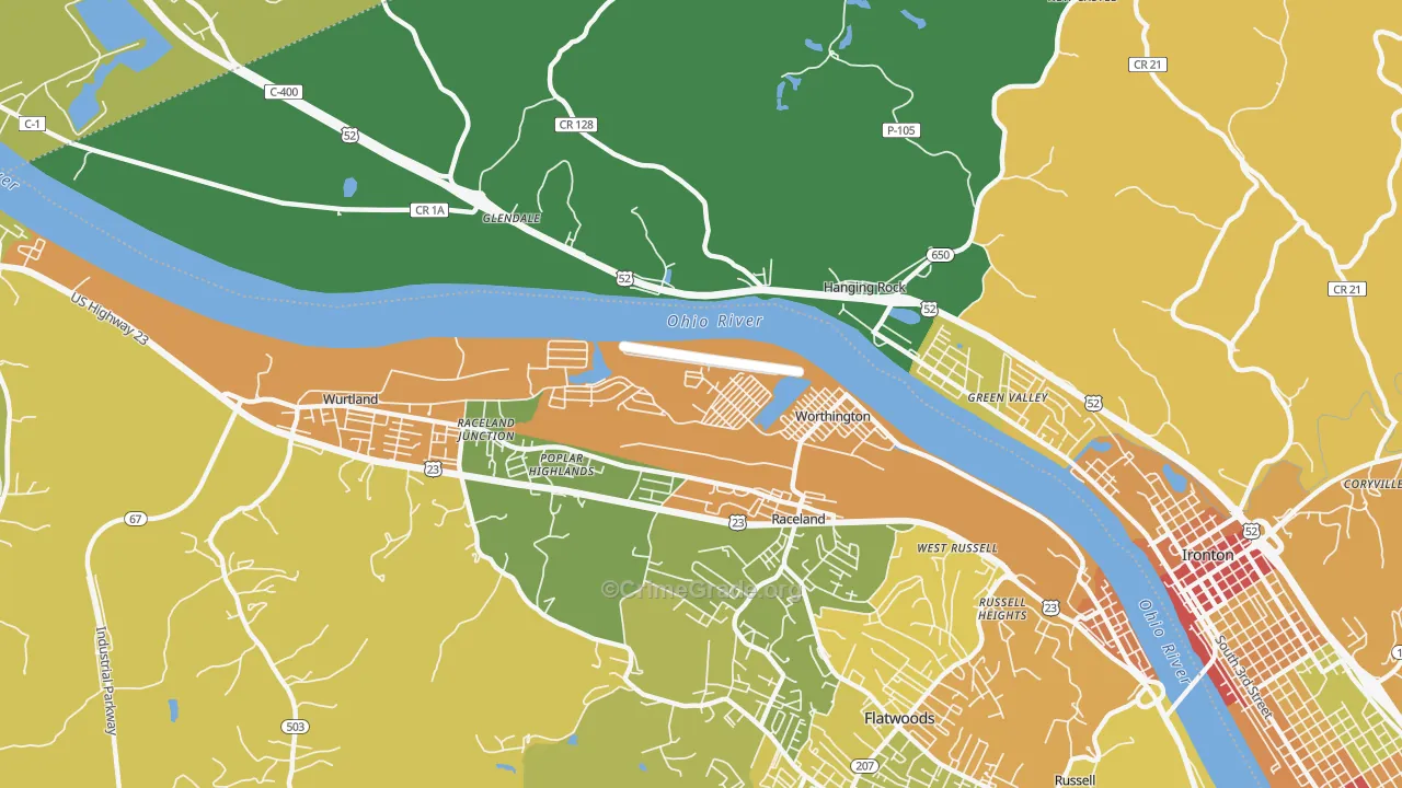 Worthington, KY Map of Theft Rates