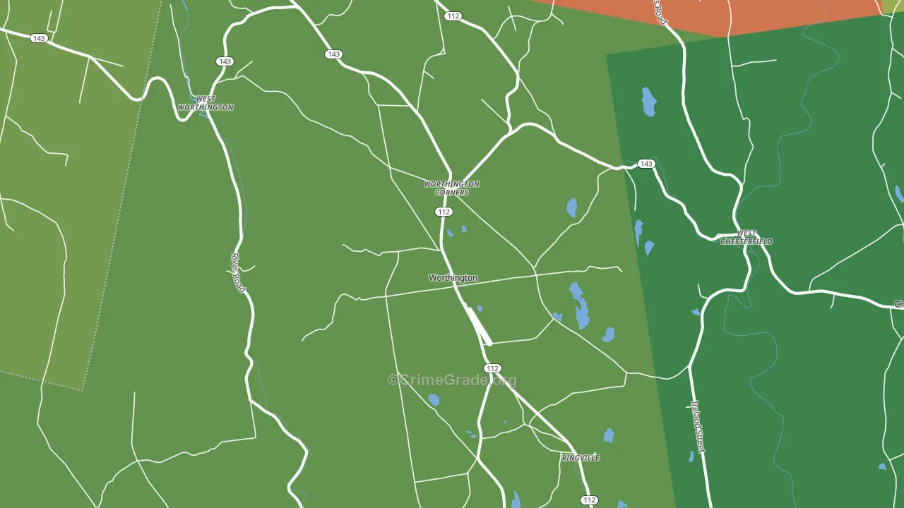 Worthington, MA Map of Theft Rates