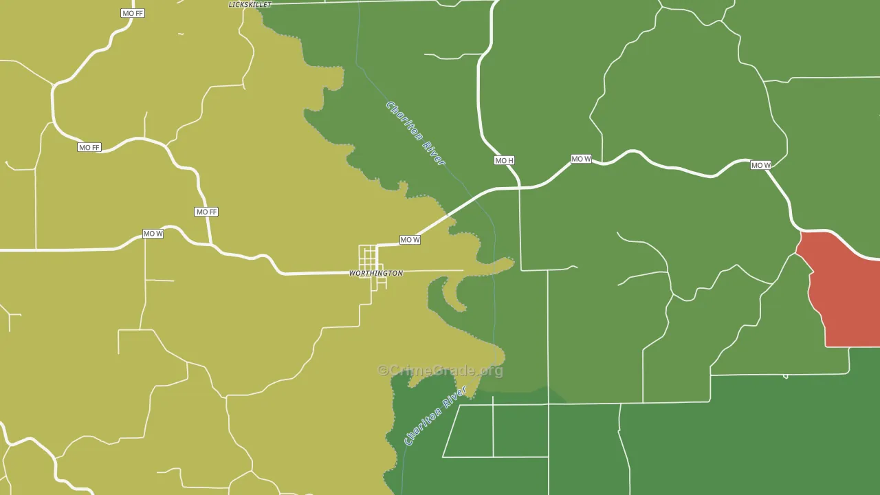 Worthington, MO Map of Theft Rates